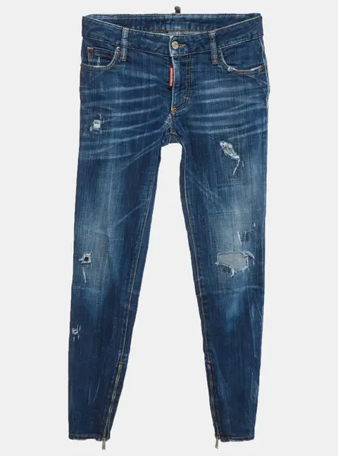 Dsquared2 Blue Distressed Denim Japanese Indigo Skinny Jeans XS/Waist 28"