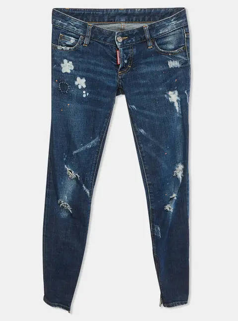 Dsquared2 Blue Paint Splattered Distressed Denim Skinny Jeans XS/Waist 29"
