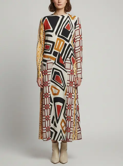 Dsquared2 Multicolor Printed Satin Long Sleeve Midi Dress M