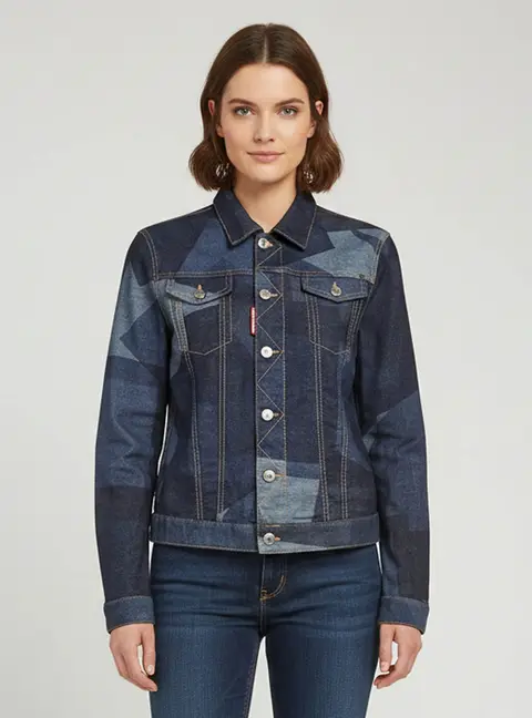 Dsquared2 Blue Geometric Print Denim Regular Fit Jacket S
