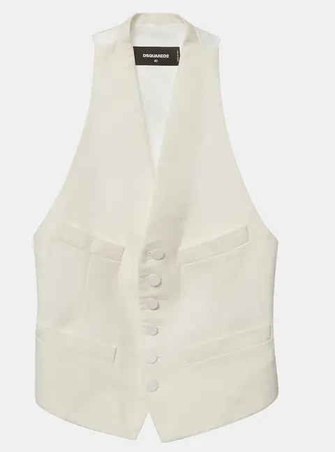 Dsquared2 White Cotton and Silk Blend Waistcoat S