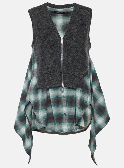 Dsquared2 Green Checkered Cotton & Knit Overlay Sleeveless Shirt S