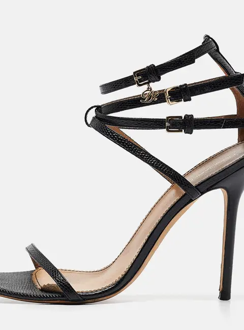 Dsquared2 Black Lizard Embossed Leather Ankle Strap Sandals Size 40