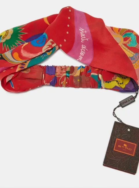 Etro Red Floral Print Silk Headband