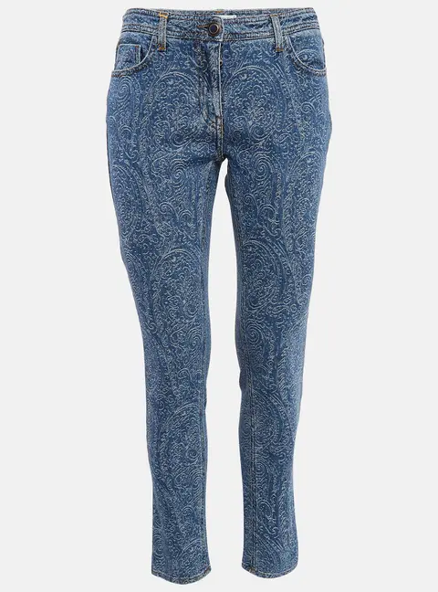 Etro Blue Paisley Pattern Denim Skinny Jeans L Waist 31"