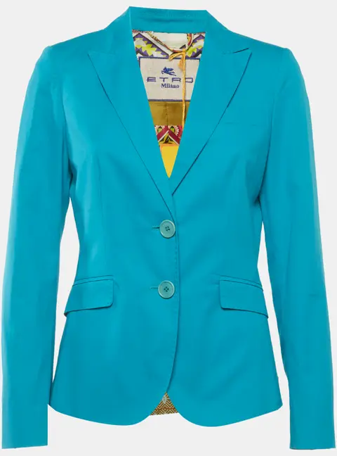 Etro Blue Cotton Gabardine Single Breasted Blazer M