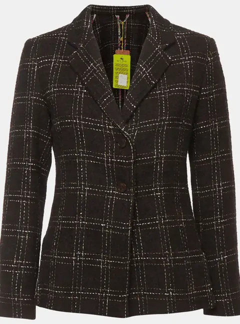 Etro Brown Checked Felt Wool Blend Single Breasted Blazer M