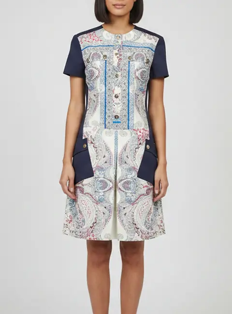 Etro Navy Blue Paisley Print Cotton Knee Length Dress M