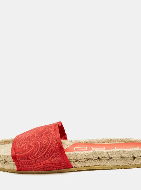 Etro Paisley Size 36 Red Canvas Espadrille Flats Slide