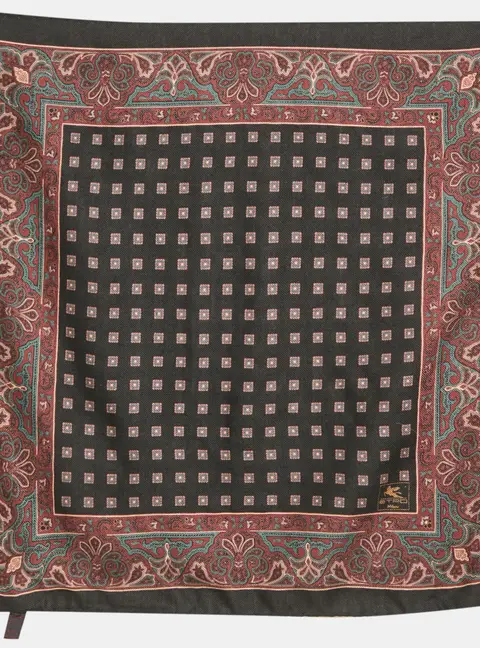 Etro Black Paisley Print Wool & Silk Neckerchief