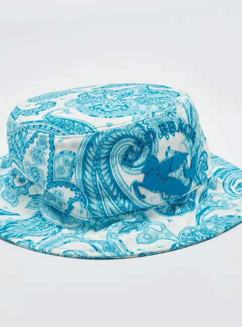 Etro Blue Paisley Print Canvas Beach Bucket Hat Size 57