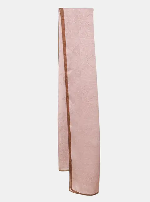 Etro Pink/Brown Paisley Print Silk Scarf
