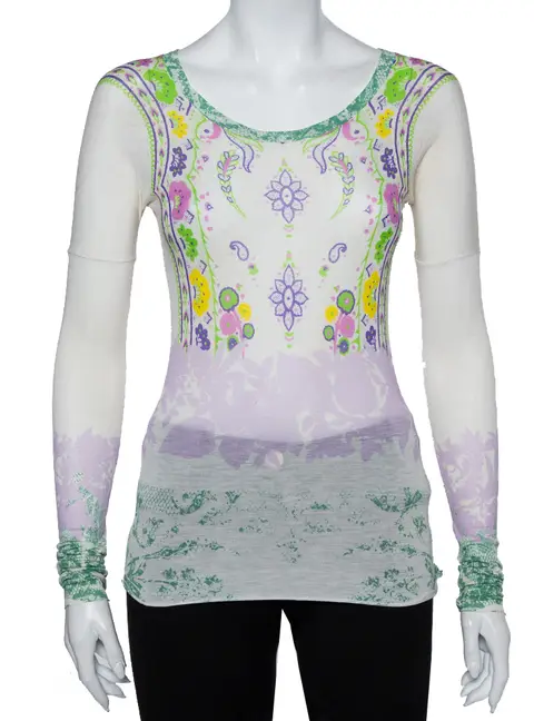 Etro Multicolor Floral Printed Cotton Long Sleeve T-Shirt M