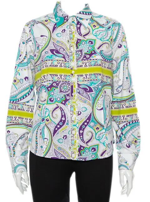 Etro Multicolor Paisley Prited Cotton Button Front Shirt L