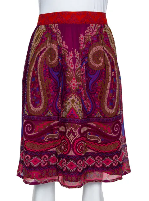 Etro Purple Paisley Printed Silk Mini Skirt M