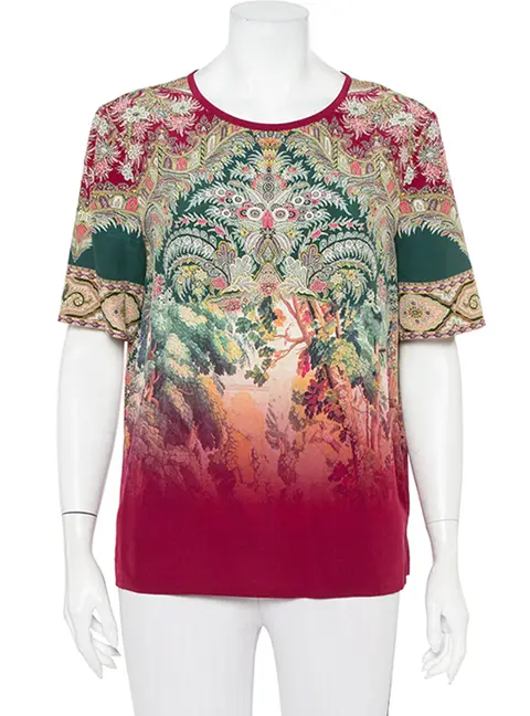 Etro Multicolor Paisley Printed Silk Ombre Effect Short Sleeve Top M