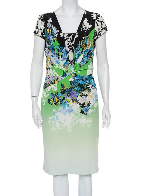 Etro Multicolor Printed Silk Draped Detail Midi Dress L