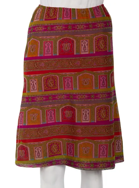 Etro Multicolor Paisley Printed Mesh Knit A-Line Skirt M