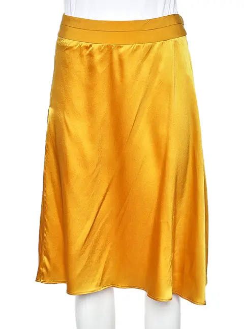 Etro Yellow Silk, Satin And Pleated Crepe Trim Skirt S