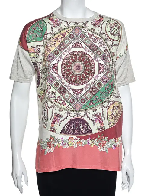 Etro Multicolored Printed Silk & Cotton Knit Short Sleeve T-Shirt S