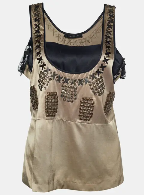 Etro Beige Satin Embellished Sleeveless Top M