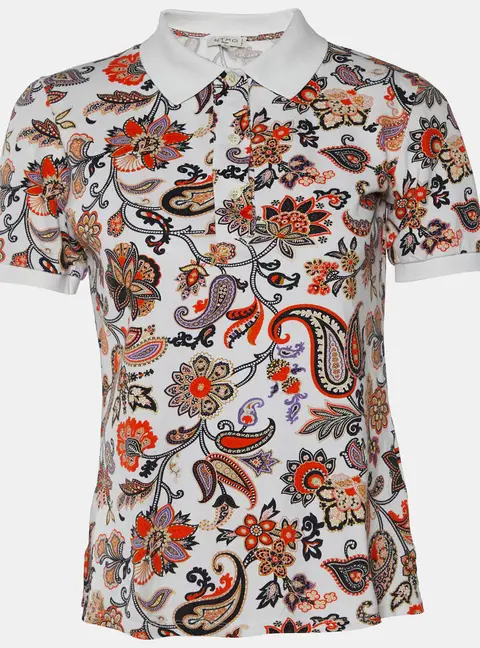 Etro White Paisley Floral Printed Cotton Pique Polo T-Shirt S