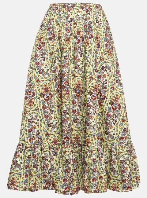 Etro Multicolor Floral Printed Cotton Flounce Midi Skirt S
