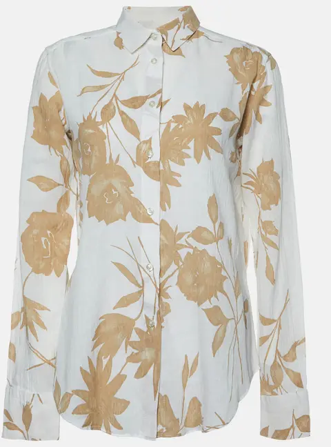 Etro White Floral Print Cotton Long Sleeve Shirt M