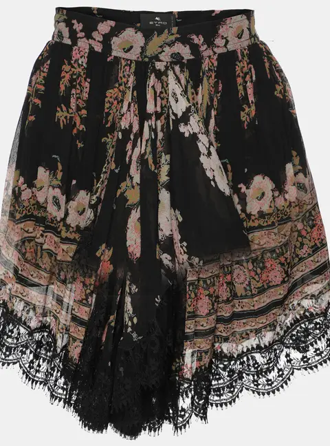 Etro Multicolor Printed Silk Lace Mini Skirt S