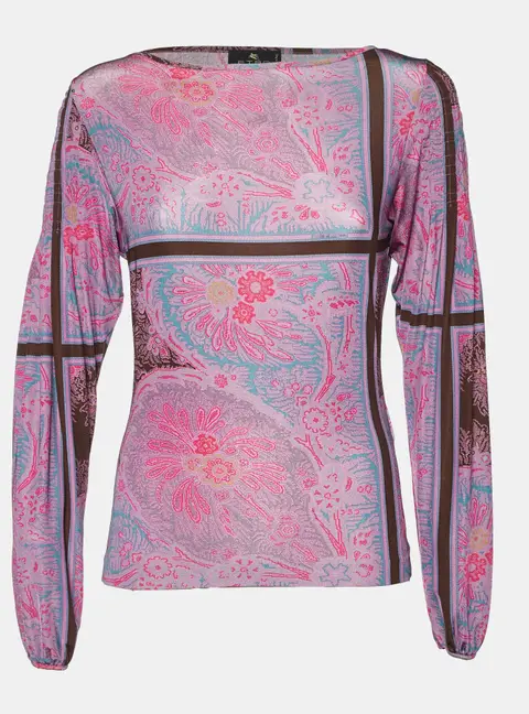 Etro Purple/Multicolor Printed Jersey Full Sleeve Top M