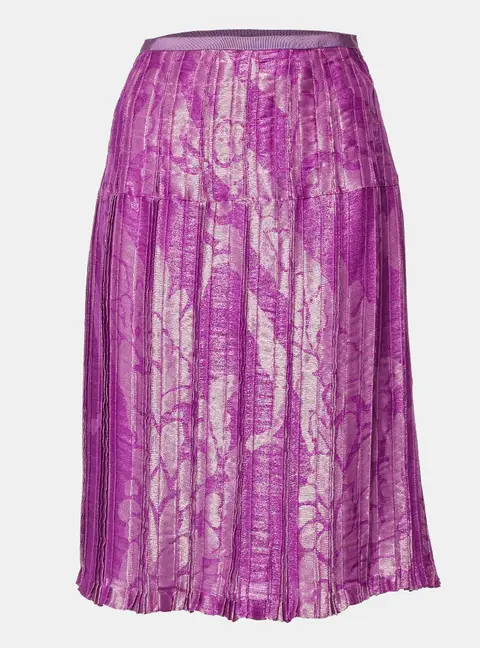 Etro Pink Lurex Jacquard Pleated Midi Skirt M