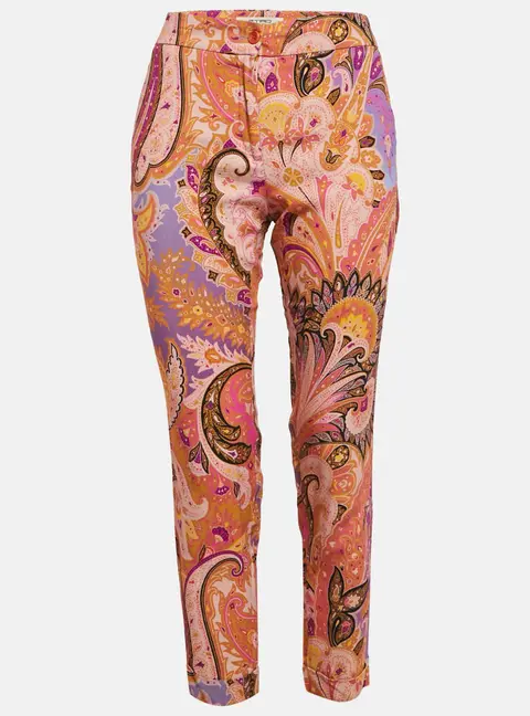 Etro Orange/Purple Paisley Print Crepe Skinny Pants S
