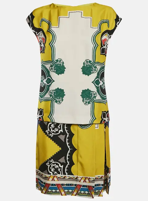 Etro Green Printed Silk Layered Shift Dress S