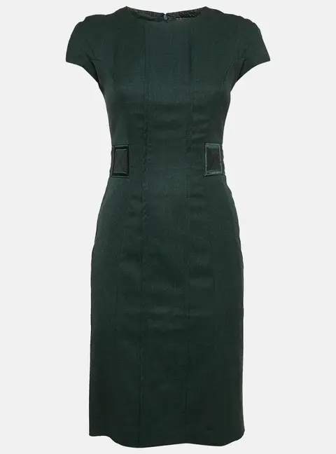 Etro Green Embroidered Wool Cap Sleeve Short Dress S