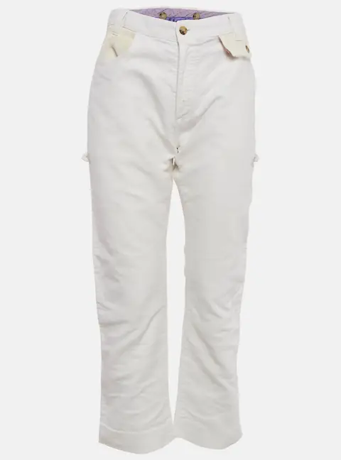 Etro White Denim Fur Detail Straight Pants L
