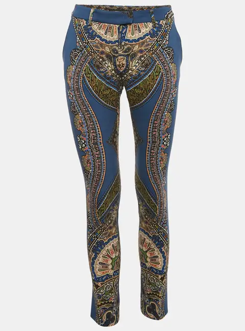 Etro Blue Printed Wool Pants S