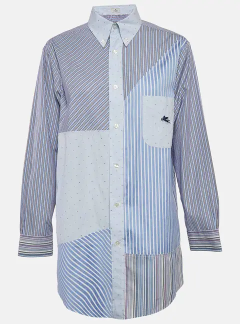 Etro Blue Patch Work Cotton Loose Fit Shirt S