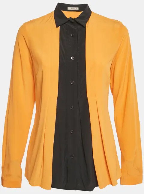Etro Orange Contrast Collar Silk Pleated Shirt S