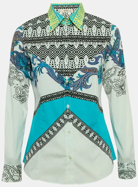 Etro White Multicolor Print Cotton Full Sleeve Shirt M