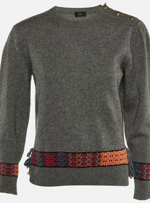 Etro Grey Wool Knit Pattern Detail Sweater S