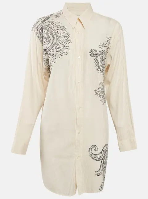 Etro Cream Paisley Print Cotton Blend Long Sleeve Shirt M