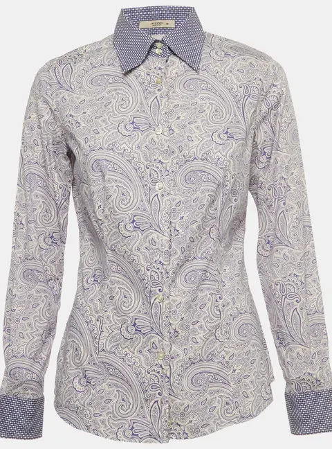 Etro Blue Paisley Print Cotton Button Front Shirt S