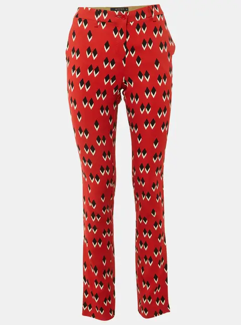 Etro Red Geometric Print Crepe Slim Fit Trousers M