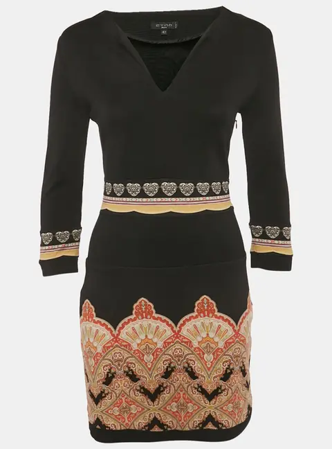 Etro Black Printed Jersey Mini Dress M