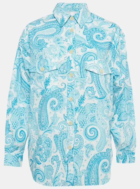 Etro Blue Paisley Print Cotton Shirt S