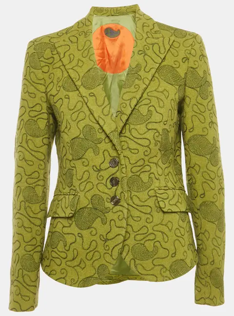 Etro Green Embroidered Wool Single Breasted Blazer L