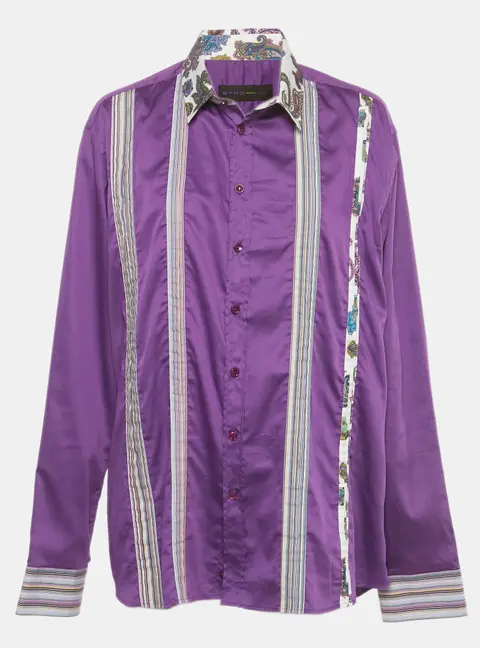 Etro Purple Striped Paisley Print Cotton Shirt M