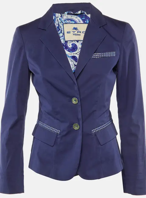 Etro Blue Cotton Single Breasted Blazer S