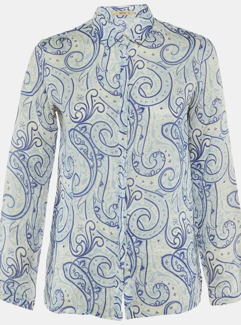 Etro Blue Paisley Print Ramie Button Front Shirt S