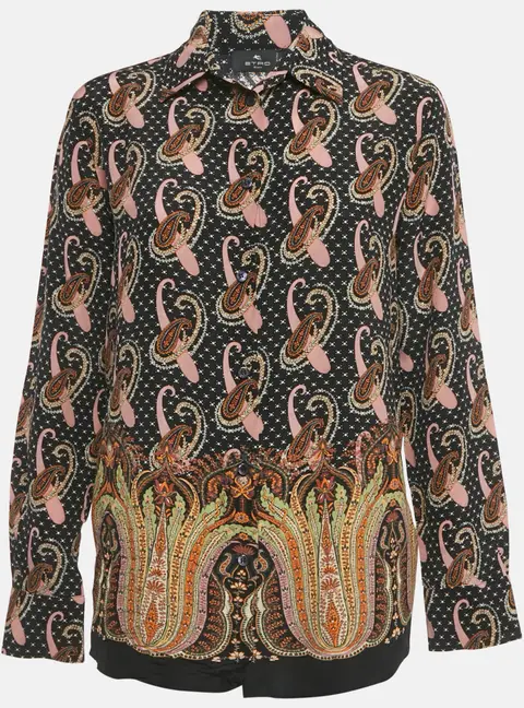 Etro Black Paisley Print Silk Shirt S